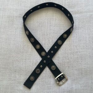 •Vintage Calvin Klein Black Canvas  Belt Silver Metallic Studded Brand Name